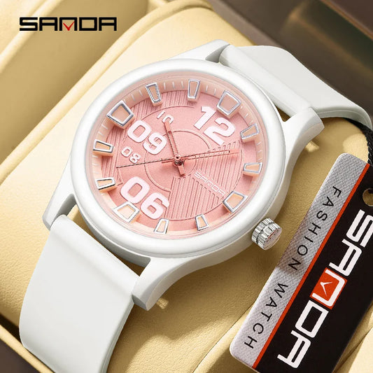 SANDA 3252 Top Popular Student Quartz Watch Fashionable and Simple Luminous Waterproof Silicone Tape Children's Quartz Watch