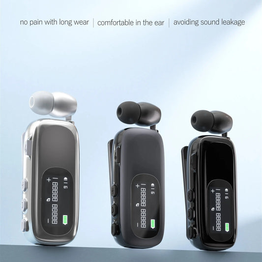 2024 Business clip earphone handsfree Bluetooth V5.4 LCD Display Wireless headset call noise canceling headphones in lotus