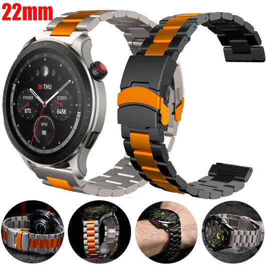 22mm Stainless Steel Strap For Amazfit GTR4 GTR3 GTR2 GTR2E 47mm Bip5 Metal Bracelet For Huami Amazfit Stratos Pace 3 2 2S Band