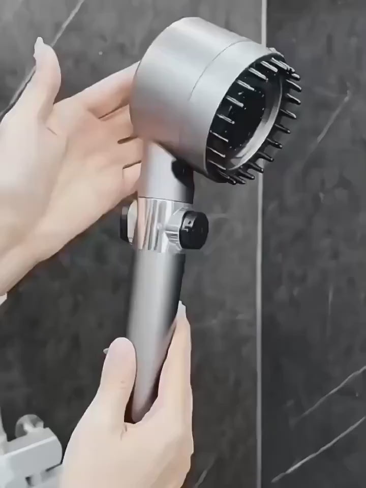 Load video: 4 Modes Shower Head High Pressure Showerhead One-Key Stop Water Massage Shower Head With Filter Element Bathroom Accessories